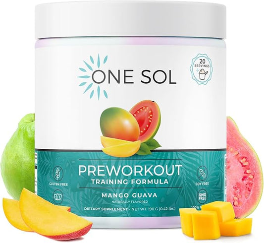 One Sol Pre-Workout for Women, Enhanced Pump & Focus, No Jitters Or Crash, Natural Ingredients, 100% Vegan, Gluten Free & Soy Free, (Mango Guava)