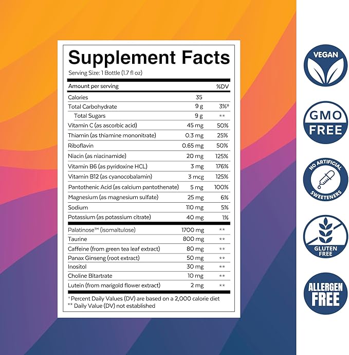 Qualia Energy Shot: Naturopathic Doctor-Formulated w/Ginseng, Lutein, Taurine, B. Vitamin Complex, Magnesium | Combats Brain Fog, Enhances Focus, Productivity | Zero Artificial Ingredients | 10 Shots