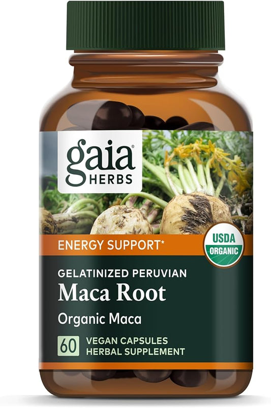 Gaia Herbs Maca Root - Caffeine-Free Natural Energy Supplement - Supports and Maintains Healthy Energy and Stamina - Made with Organic Maca Root (Lepidium meyenii) - 60 Vegan Capsules (30-Day Supply)