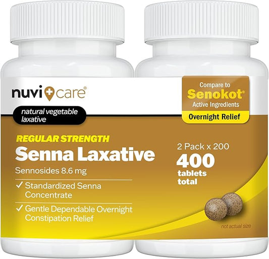 Senna Tablets - 8.6 mg Sennosides - Senna Laxative Tablets, for Occasional Constipation Relief, Natural Senna Leaf Vegetable Laxatives for Constipation (2 Pack)