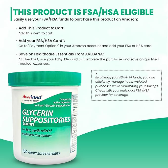 USP 2g Glycerin Laxatives Suppository – 100 Adult Size Laxative Suppositories for Men and Women – Fast and Gentle Relief Suppositories for Constipation – Comfortable Shape Adult Suppository