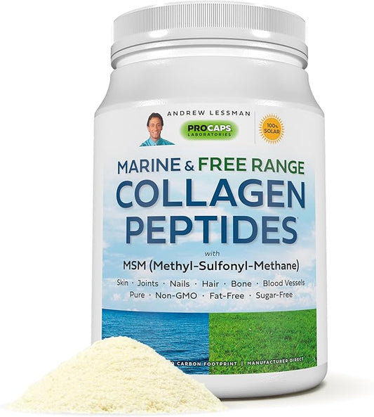 ANDREW LESSMAN Marine, Free Range Collagen Peptides Powder and MSM 60 Servings - Supports Radiant Smooth Soft Skin, Comfortable Joints. Super Soluble No Fishy Flavor No Additives Non-GMO