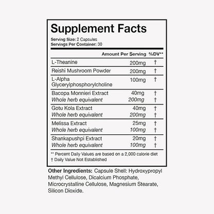 Terra Health Essentials NOOFOCUS - Nootropics Brain Support Supplement with Adaptogenic Mushrooms, Alpha-GPC, Gotu Kola, L-Theanine for Focus & Memory - All Natural, 30 Day Supply