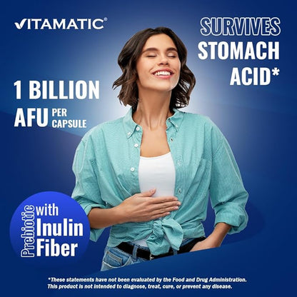 Vitamatic Akkermansia Muciniphila Gut Health - 60 DR Capsules (Delayed Released) - Made with Prebiotic Inulin Fiber