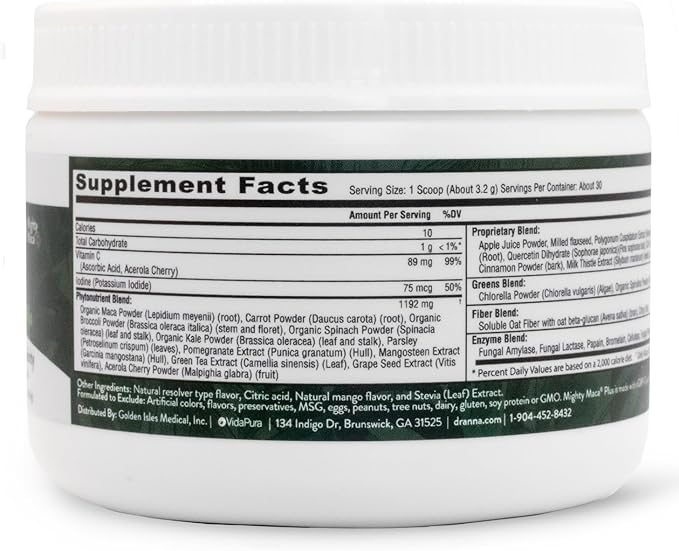 MMP (Mighty Maca Plus) Mango - Organic Maca Root Superfoods Greens Drink Powder, Delicious Sugar-Free Mango Flavor, All-Natural, Alkaline & Vegan (30 Servings)