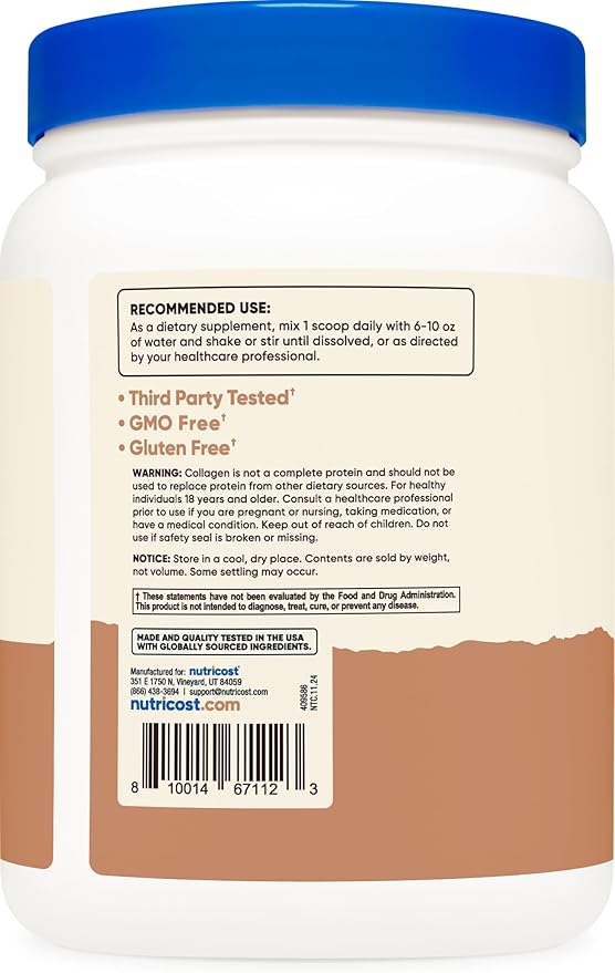 Nutricost Collagen Peptides Powder 1LB (454 G) (Salted Caramel) - Grass Fed Bovine Collagen Hydrolysate