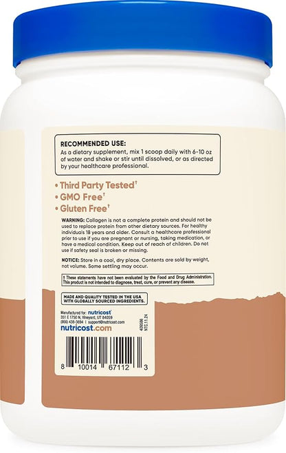 Nutricost Collagen Peptides Powder 1LB (454 G) (Salted Caramel) - Grass Fed Bovine Collagen Hydrolysate