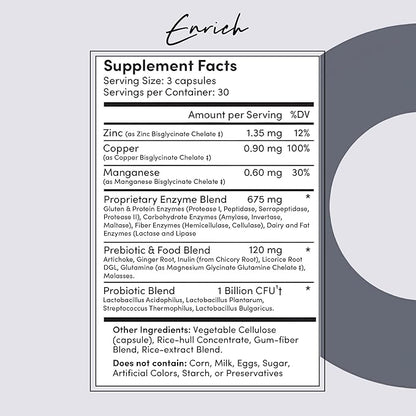 Tranont Enrich Digestive Enzymes & Probiotic Blend | 90 Capsules | Optimal Gut Health, Digestion Support & Nutrient Absorption-Sugar Free, Prebiotics & Probiotics for Men & Women, Unbloat Supplement