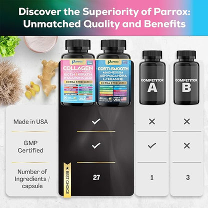 Shining Serenity Set, Cortisol Support with Ashwagandha, L-Theanine, Magnesium, Lions Mane, GABA, Bacopa Monnieri, Collagen I, II, III, V, X, Folate, Biotin, Keratin, Hyaluronic Acid, Quercetin