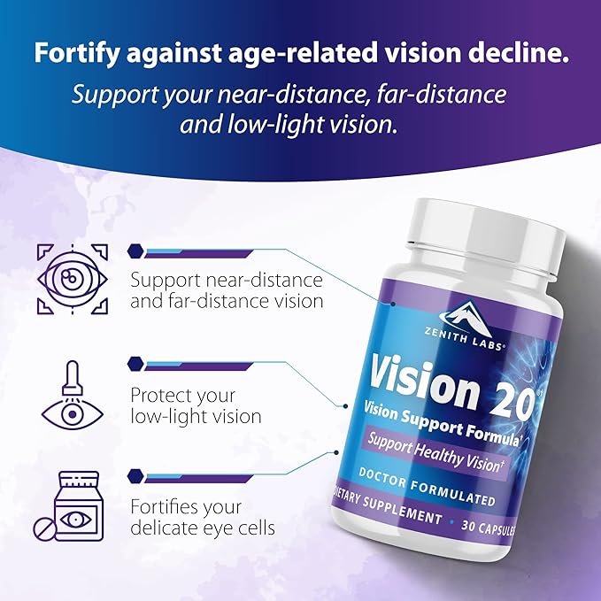 Zenith Labs Vision 20 Eye Vitamins - Lutein, Zeaxanthin, and Bilberry Extract - Supports Eye Strain, and Eye Health - Carotenoid Blend, 3 Pack