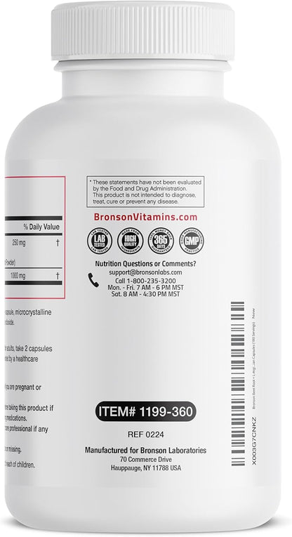 Bronson Beet Root + L-Arginine Nitric Oxide Production - Non-GMO, 360 Vegetarian Capsules