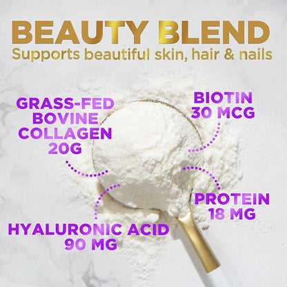 Collagen Peptides Powder - Unflavored Grass Fed Collagen Powder Type I & III Collagen Supplements with Hyaluronic Acid & Biotin - Women's Hair, Nail, Skin, Bones & Joint Health Support - 28 Servings