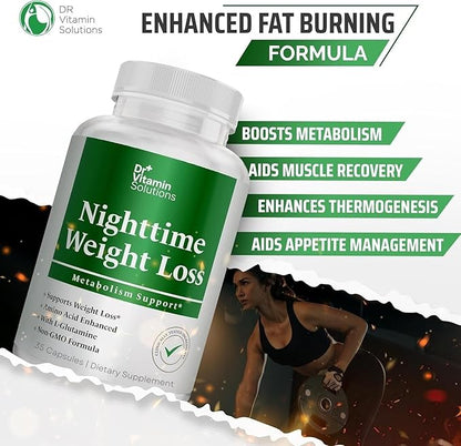 DR VITAMIN SOLUTIONS Nighttime Fat Burner Supplements - Appetite Suppressants for Weight Loss - Night-Time Fat Burner for Women & Men - Metabolism Booster Weight Loss Pills - 35 Capsules