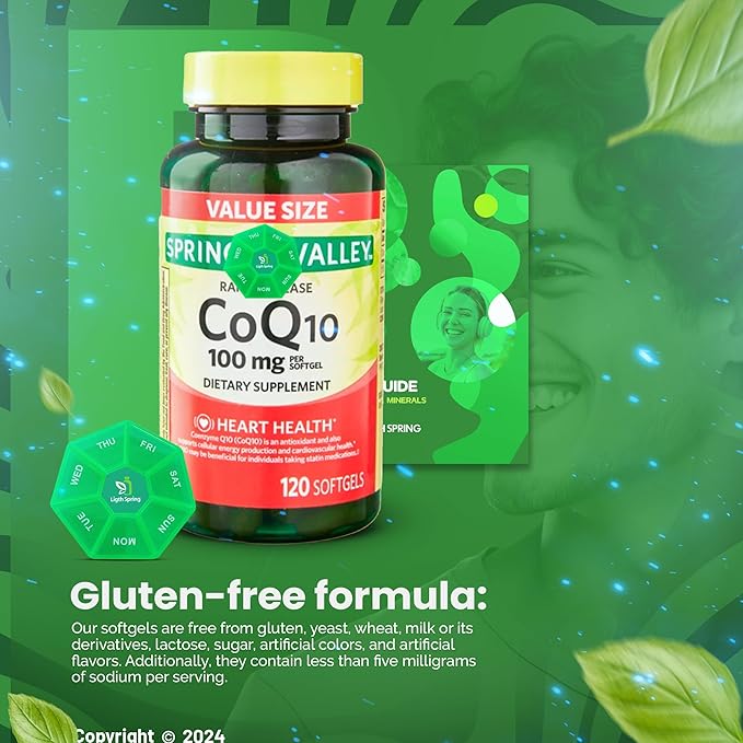 Rapid-Release CoQ10 100 mg, 120 Softgels with Bundle Exclusive Vitamins & Minerals - A to Z - Better Ligth&Spring Guide + Weekly Pill Organizer (3 Items)