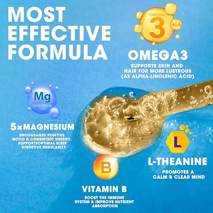 (2 Pack) Magnesium Glycinate Liquid Drop with Citrate, Oxide and Taurate, Calm Magnesium with Omega3, L-Theanine, D3, B6, B12 for Calm, Sleep, Leg Cramps, Muscles, Energy, Sugar-Free Strawberry Flavor