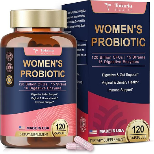 Probiotics for Women, 120 Billion Women Probiotic, Digestive Enzymes & Prebiotics, with Akkermansia, Cranberry, D-Mannose, for Gut, Vaginal, Urinary, Immune, PH Balance, 120 Vegan Capules