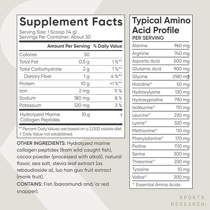Sports Research Marine Collagen Peptides - Beauty Collagen Supplement for Women & Men - Post Workout Recovery Protein Powder with Vital Amino Acids for Hair, Skin, & Joint Support (Dark Chocolate)