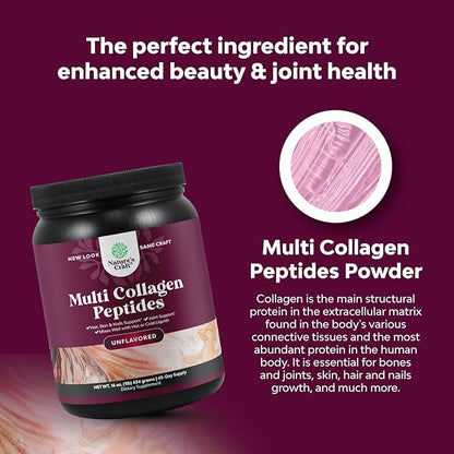 Multi Collagen Protein Powder for Women and Men - Keto Hydrolyzed Collagen Peptides 45 Servings Hair Skin and Nails Vitamins - Unflavored Bovine Type 1 3 for Bone Joint Support