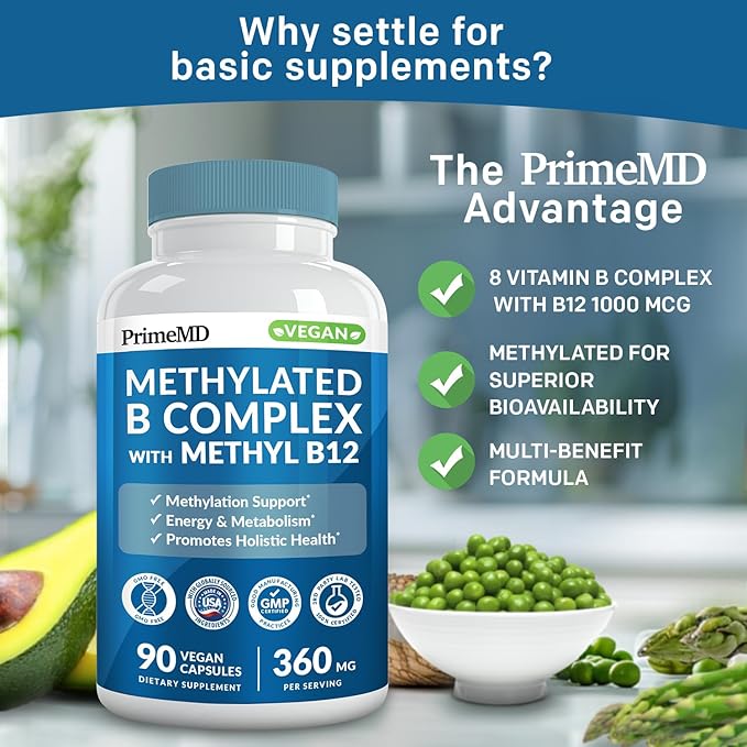 Methylated B Complex with B12 Methylcobalamin & Methyl Folate 1000 mcg - Premium Vitamin B Complex for Energy, Brain Function, and Wellness - Methylated Multivitamin (270 Servings, Pack of 3)