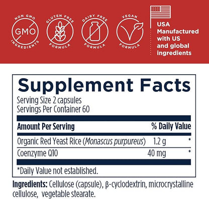 Designs for Health RYR Synergy - Red Yeast Rice Supplement - 1200mg Red Yeast Rice + CoQ10 to Support Cardiovascular Health + Maintenance of Lipid Levels in Normal Range (120 Capsules)