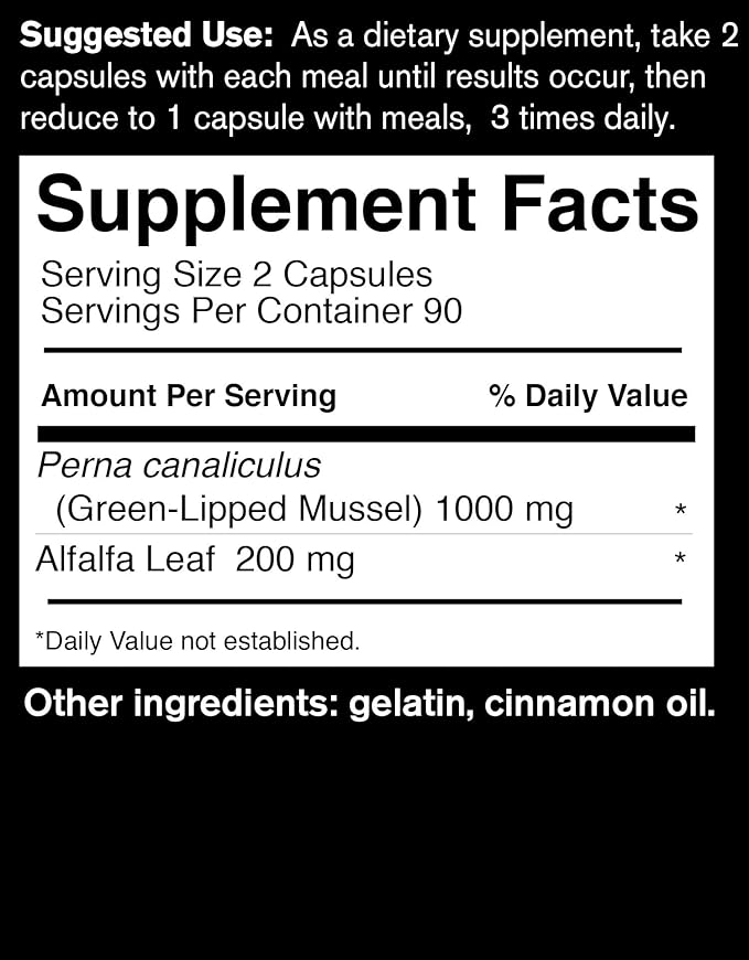 FoodScience of Vermont Sea Mussel, Green-Lipped Mussel Joint Supplement Capsules, 180 Count