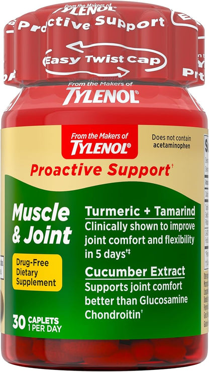 Tylenol Proactive Support* Muscle & Joint Supplements, Tamarind + Turmeric Supplement + Cucumber Extract to Improve Joint Comfort & Flexibility*, Acetaminophen Free, 30 ct
