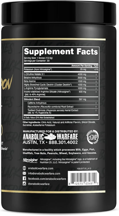 Anabolic Warfare Nuclear Armageddon Pre Workout Powder Pre-Workout for Men & Women with L-Citrulline, Beta Alanine Powder and Caffeine (Orange Juice - 30 Servings)