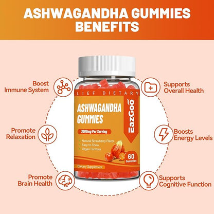 2 Pack Ashwagandha Gummies & Vitamin D3, 3000mg Extra Strength Ashwagandha Root Extract for Boosts Energy, Immune Support, Non-GMO, Mixed Berry Flavor, 120 Count
