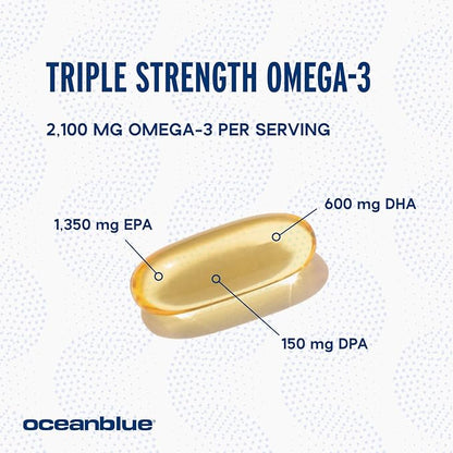 Oceanblue Professional Omega-3 2100 – 138 ct Bonus Bottle– Triple Strength Burpless Fish Oil Supplement with High-Potency EPA, DHA, DPA – Wild-Caught – Orange Flavor, 69 Servings