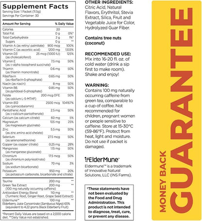 Pureboost Immune Clean Energy Booster, Refreshing Energy Drink Mix and Immunity Supplement with Elderberry, 1,200 mg Vitamin C, Vitamins A + D, and Zinc. (Tropical Spark, 30 Count)