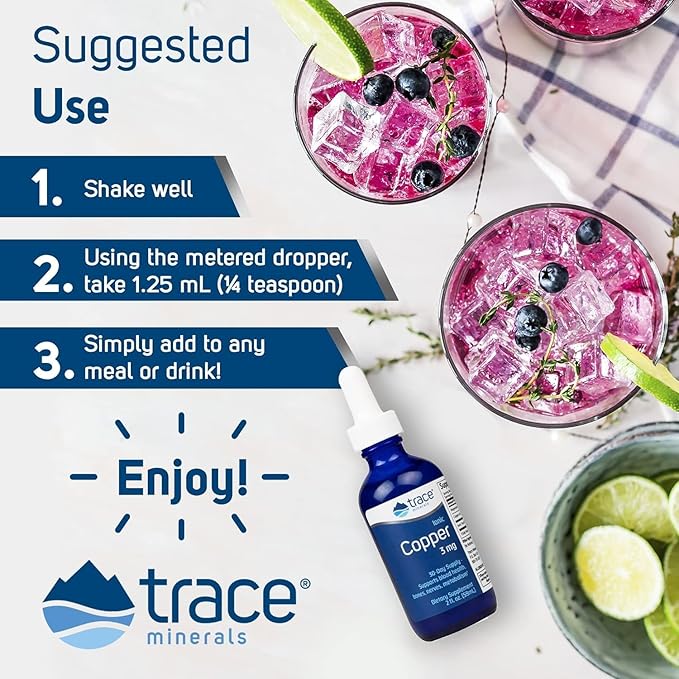 Trace Minerals Ionic Copper - Bone & Energy Support Supplement - Copper Supplement to Support Enzymatic Reactions - Liquid Supplement to Aid Healthy Connective Tissue - 2 fl oz (About 48 Servings)