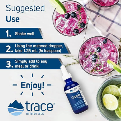 Trace Minerals Ionic Copper - Bone & Energy Support Supplement - Copper Supplement to Support Enzymatic Reactions - Liquid Supplement to Aid Healthy Connective Tissue - 2 fl oz (About 48 Servings)
