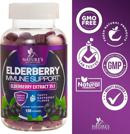 Sambucus Elderberry Immune Gummies - Daily Immune Support for Kids & Adults - Super Concentrated 35:1 Extract, Equivalent to 4200mg of Elderberries, Black Elder Berry Vitamin Supplement - 120 Gummies