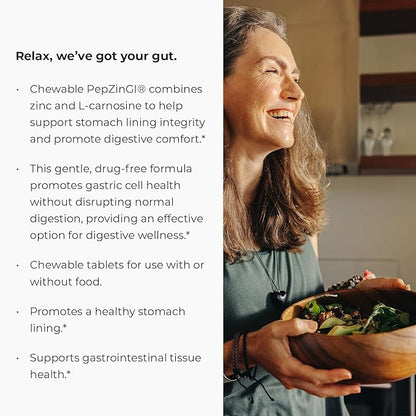 Zinc - PepZinGI 75mg for Immune Function & Digestive Health Support | Zinc Carnosine Supplement | Chewable Zinc Tablets for Adults | Vegan, Non-GMO, Gluten Free - Endurance 60 Chewable Tablets