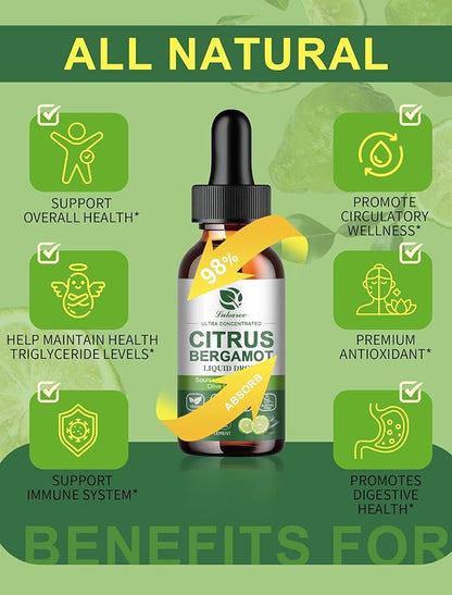 Citrus Bergamot Liquid Drops - Natural Supplement with Soursop, Red Yeast Rice, Garlic, Olive Leaf, Black Pepper - High Absorption - Support Overall Wellness* - Soursop Bitters Liquid, 2 Fl Oz