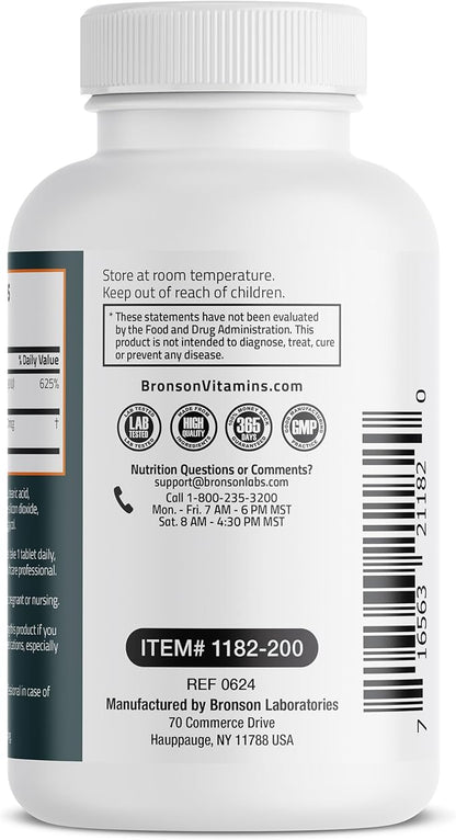 Bronson Vitamin K2 D3 (MK7) Supplement Non-GMO Formula Vitamin D3 5000IU (125 mcg) & 90 mcg K2 MK-7, Easy to Swallow D & K Complex, 200 Tablets