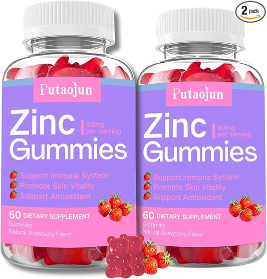 Zinc Gummies for Kids & Adults - Immune Support, High Absorption Vitamin C & Zinc Supplement, Natural Strawberry Flavor, Sugar Free, Vegan - 120 Count