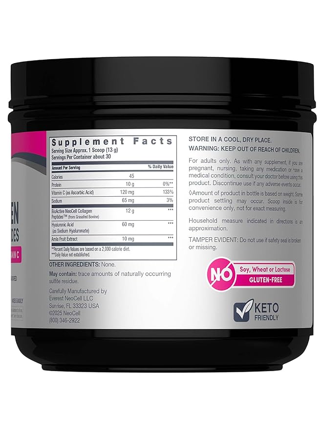 NeoCell Super Collagen Peptides | 13.7 oz | Grassfed Bovine | With Hyaluronic Acid and Vitamin C | Non-GMO, Gluten & Soy Free Supplement