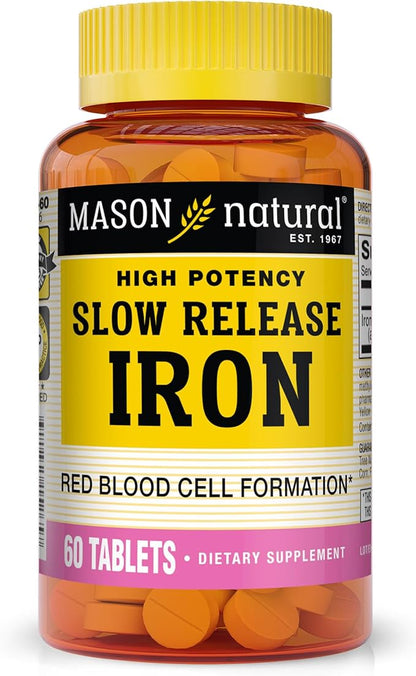 Mason Natural Slow-Release Iron (Ferrous Sulfate) 50 mg Tablets, 180 Day Supply, High Potency Supplement, Gentle on Stomach, 1-Pack