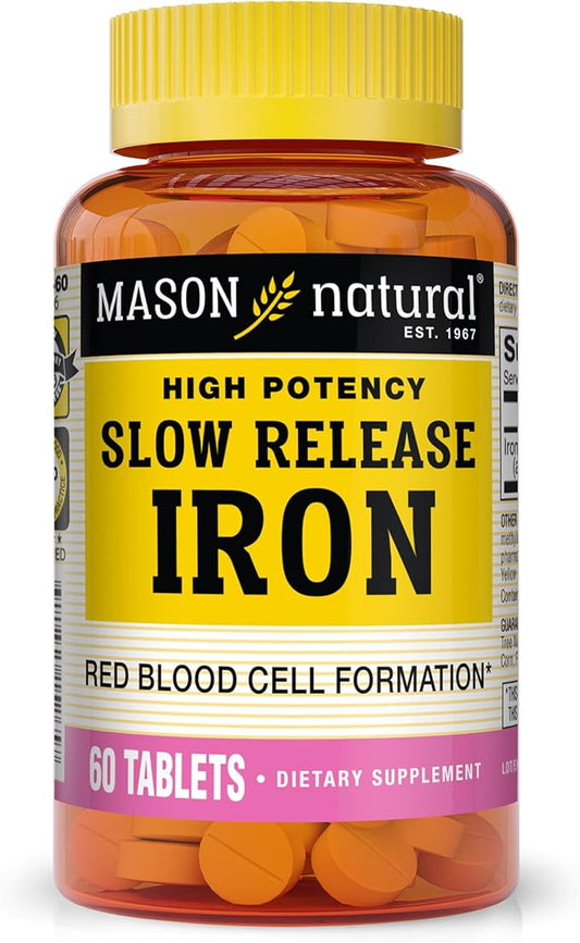 Mason Natural Slow-Release Iron (Ferrous Sulfate) 50 mg Tablets, 180 Day Supply, High Potency Supplement, Gentle on Stomach, 1-Pack