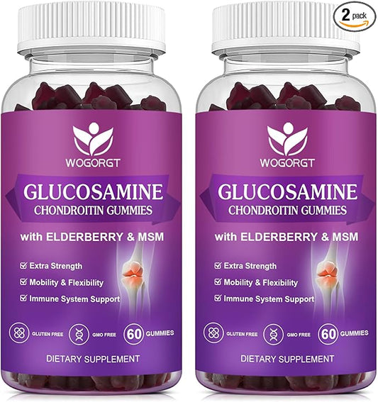 Glucosamine Chondroitin Gummies with MSM & Elderberry - 1500mg Glucosamine Chondroitin Gummies Supplement for Flexibility and Immune Support for Men & Women, 60 Gummies (2 Pack)