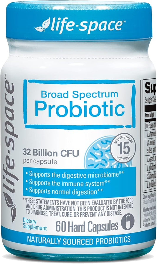 Life-Space Premium Broad Spectrum Probiotics, 32 Billion CFU & 15 Diverse Strains, Formulated for Daily Digestive Health & Immune Health, Probiotics for Women & Men - 60 Veg Capsules