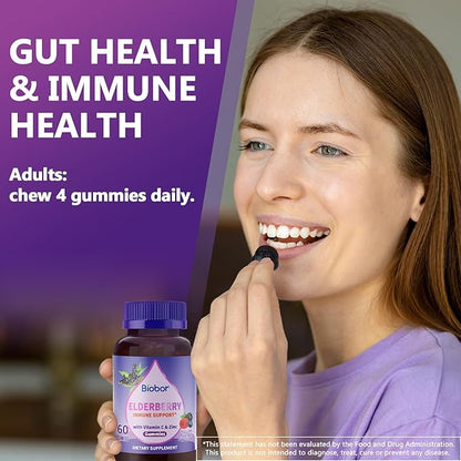 Natural Black Elderberry Gummies, Elderberry Fruit Extract with Vitamin C and Zinc, Herbal ElderCraft® Gummies Daily Immune Support for Kids and Adults, GMO Free, Gluten Free, 60 Count
