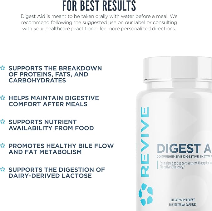Revive MD Digest Aid, Digestive Support Supplement for Men & Women - Comprehensive Digestive Enzyme Blend with Probiotics & Prebiotics for Gut Health & Healthy Digestion - 90 Capsules