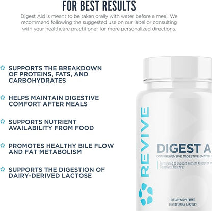 Revive MD Digest Aid, Digestive Support Supplement for Men & Women - Comprehensive Digestive Enzyme Blend with Probiotics & Prebiotics for Gut Health & Healthy Digestion - 90 Capsules