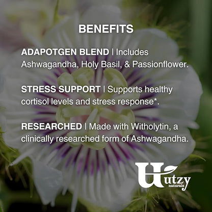 Adapto-Calm | Stress Support Formula | with Ashwagandha, Tulsi Holy Basil, and Passionflower | 60 Capsules