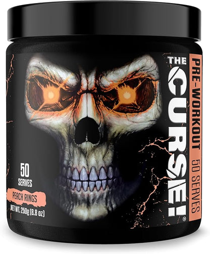 JNX SPORTS The Curse! Pre Workout Powder for Men & Women, Caffeine, Beta-Alanine, Creatine, L-Citrulline, 50 Servings, Peach Rings Flavor – Boost Energy, Strength & Focus