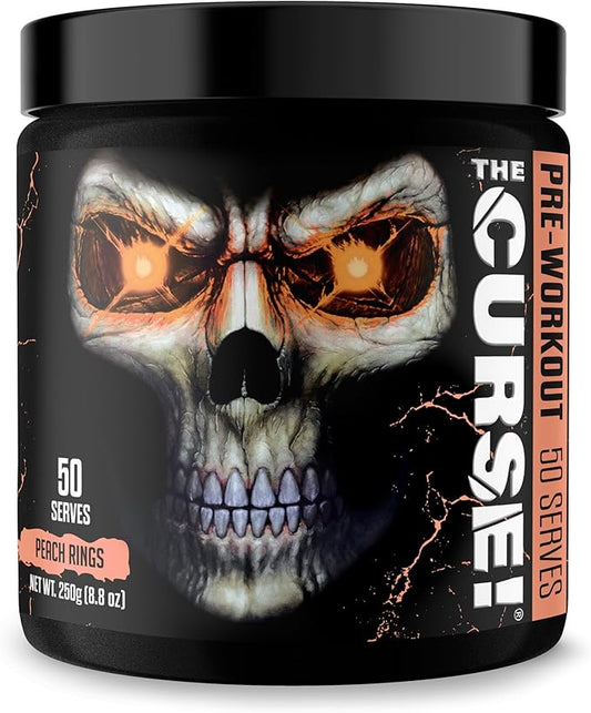 JNX SPORTS The Curse! Pre Workout Powder for Men & Women, Caffeine, Beta-Alanine, Creatine, L-Citrulline, 50 Servings, Peach Rings Flavor – Boost Energy, Strength & Focus