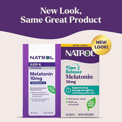 Natrol Melatonin 10mg Tablets, Advanced Sleep Dietary Supplement for Restful Sleep, 100 Melatonin Time Release Tablets, 100 Servings
