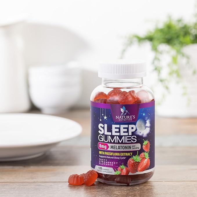 Sleep Gummy 8mg Melatonin - Extra Strength Sleep Support with 20mg Passiflora, Natural Sleeping Gummies for Adults, Vegan & Non-GMO, Melatonin Supplement for Restful Sleep Women & Men - 120 Gummies